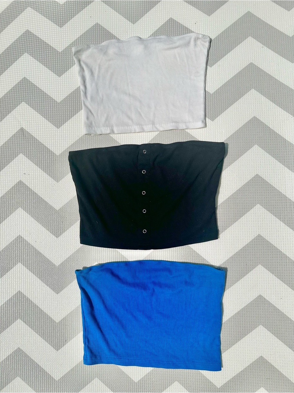 Lot of 3 Tube Tops — White, Black, Royal Blue